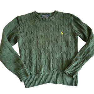 Polo Ralph Lauren Men’s Cable Knit Sweater Green Size Small Crewneck 100% Cotton